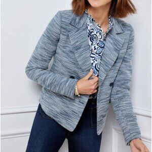 Talbots Twisted Twill Tweed Cropped Jacket Blue 8
